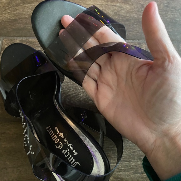 Juicy Couture Clear Rhinestone Platform Sandal Wedges Black US Size 11 Y2K - Picture 5 of 8